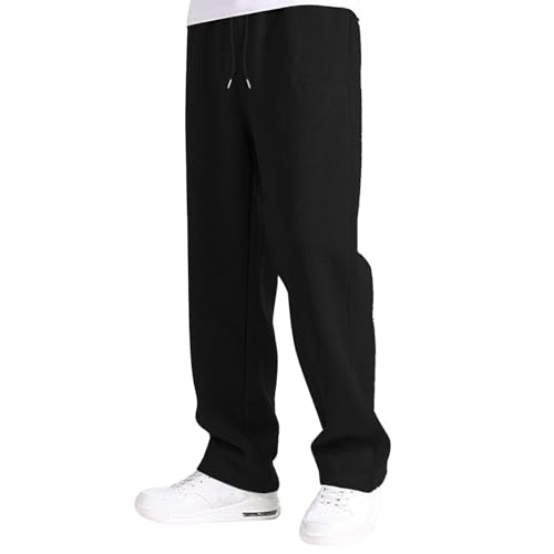 Baggy Jogginghose Herren Breite Jogging Hose Lang Weites Bein Jogger Baumwolle Sweatpants Elastische Taille Sporthose Men Winter Warme Sweathose Männer Sweat Pants Mit Taschen #A02 Schwarz L von Generisch