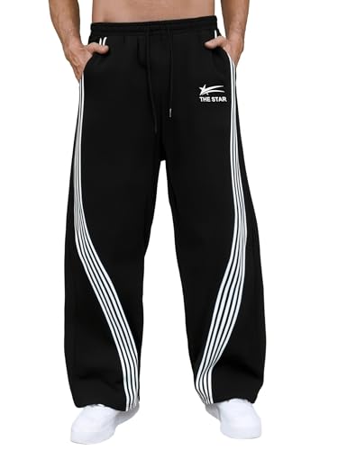 Baggy Jogginghose Herren Y2K Breite Sweatpants Streetwear Baumwolle Jogging Hose Elastische Taille Weites Bein Sporthose Männer Lang Sweat Pants Men Warme Sweathose Sport Hosen mit Taschen von Generisch