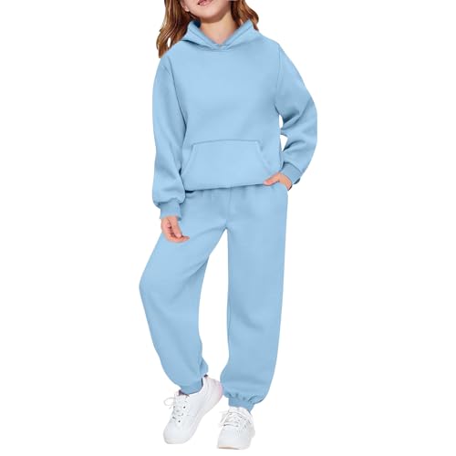 Baggy Jogginghose Jogginganzug Mädchen Jungen Zweiteiliger Trainingsanzug Kinder Unisex Mit Kordelzug Hoodie Jogginghose Outfit Einfarbige Warme Mädchen Baggy von Generisch