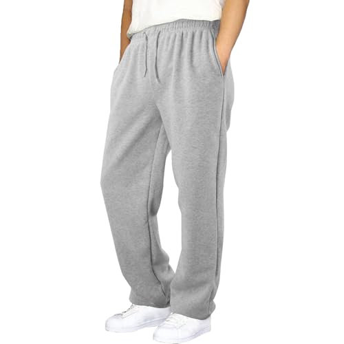 Baggy Jogginghose Kinder Jungen Baumwolle Open Leg Jogger Hosen Jungs Elastische Taille Weites Bein Sporthose Lang Sweatpants Teenager Track Pants Grau Warme Jogging Hose mit Taschen Kodelzug von Generisch