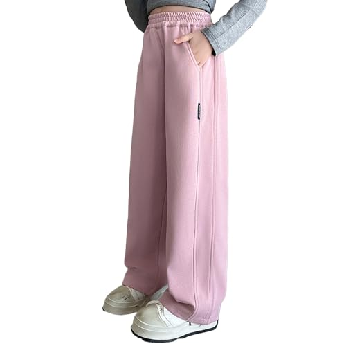 Baggy Jogginghose Kinder Mädchen Baumwolle Trainingshose Lang Bequeme Weites Bein Sweathose Einfarbig Elastische Hohe Taille Jogger Hosen Sporthose Activewear Relaxhose Teenager Rosa 14 Jahre von Generisch
