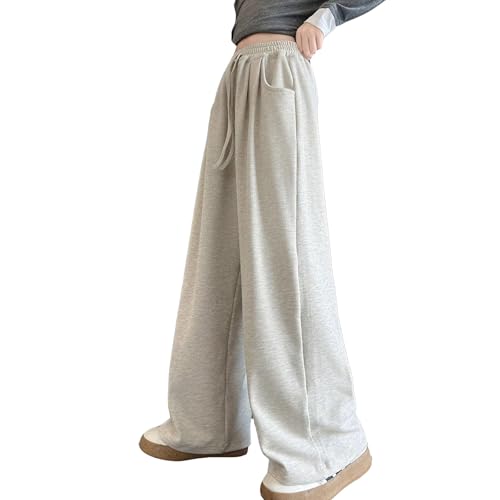 Baggy Jogginghose Mädchen Open Leg Breite Jogger Hosen Teenager Elastische Taille Weites Bein Sweatpants Lang Sporthose Track Pants Grau Winter Warme Jogging Hose mit Taschen und Kodelzug von Generisch