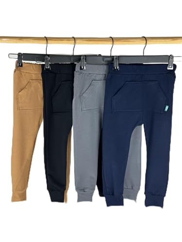 Baggy-Jogginghose für Jungen mit Kängurutasche in Navy Blue, SCHWARZ, KARAMEL und Stein. (DE/NL/SE/PL, Numerisch, 110, 116, Slim, 1, Schwarz) von Generisch