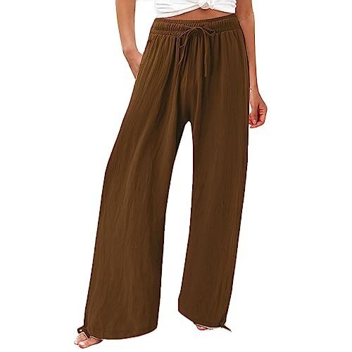 Baggy Leinenhose Damen Lang Sommerhose Freizeithose Bequeme Leinen Hose Palazzo Hose Lässige Sommer Outdoor Strandhose Elegant 2025 Damen Hosen Klassisch Jogginghose von Generisch