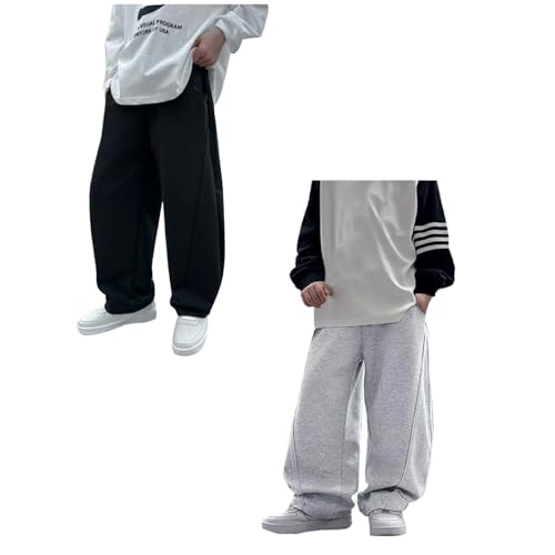Baggy Sweatpants Jungen 2er Pack Weites Bein Sweathose Jogginghose Mit Kordelzug Und Taschen Baumwolle Sporthose Leicht Sommerhose Einfarbig Freizeithose Weich Palazzohose 1pc Black + 1pc Grey 160 Baggy Sweatpants Jungen 2er Pack Weites Bein Sweathose Jogginghose Mit Kordelzug Und Taschen Baumwolle Sporthose Leicht Sommerhose Einfarbig Freizeithose Weich Palazzohose 1pc Black + 1pc Grey 160 von Generisch