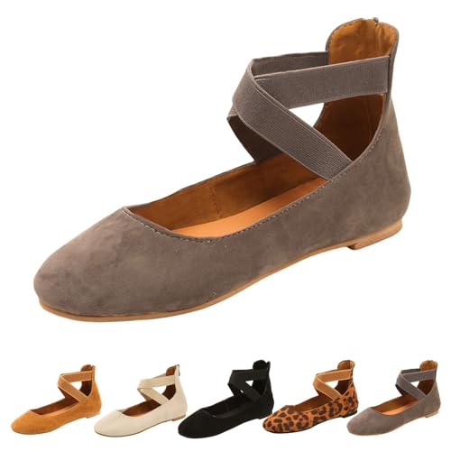Balerinaschuhe Damen Elegant - Mary Jane Halbschuhe Mit Kreuz Knöchelriemen Wildleder Ballerinas Flach rutschfest Tanzschuhe Runde Spitze Kleidschuhe Leicht Bequem Sommerschuhe Einzelneschuhe von Generisch