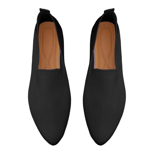 Ballerina Damen Strickstoff Loafer Bequem Weich Slip-On Ballerinaschuhe Flache Damenschuhe Gestrickte Abendschuhe Stricken Sommerschuhe Trachtenschuhe Klassische Flache Schuhe mit spitzer Zehenpartie von Generisch