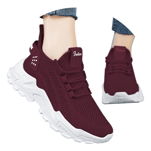 Ballerina Schuhe Damen Atmungsaktive Mesh-Sneaker für Damen zum Gehen, lässiges Training, bequeme Plateau-Schnürschuhe mit weich gepolsterten Einlegesohlen Schuhe Damen Boots Schwarz (Dark Purple, 40) von Generisch