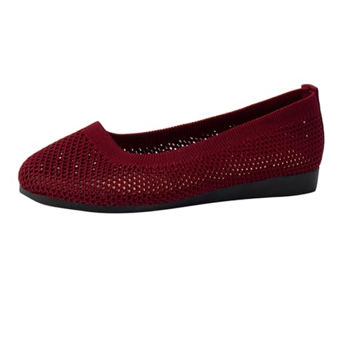 Ballerina Schuhe Damen Elegant Mittelalter Weiche Sommerschuhe Ballerinas Sommer Leichte Tanzschuhe Ballettschuhe Netz Tanzschuhe Frauen Flache Schuhe für Damen Damenschuhe Mädchen (Red, 39) von Generisch