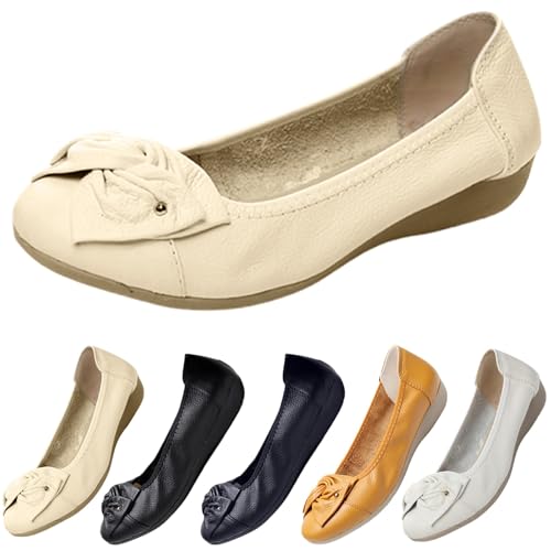 Ballerina Schuhe Damen Elegante Echtem Leder Ballettschuhe weiche Unterseite Flachschuhe rutschfest Walkingschuhe Leichtgewichts Freizeitschuhe Modische Frauen Einzelne Schuhe Runde Zehe Tanzschuhe von Generisch