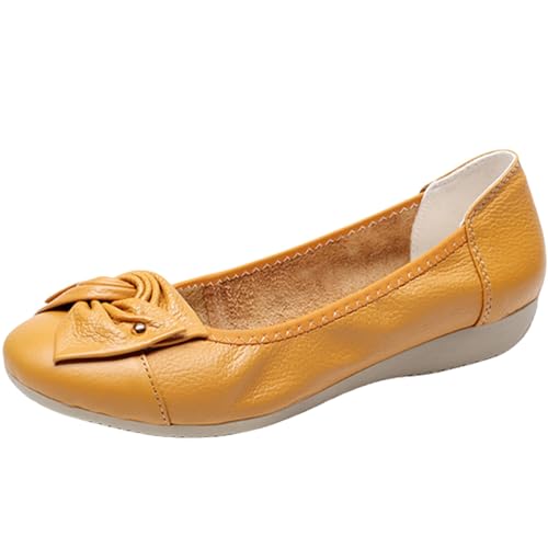 Ballerina Schuhe Damen Elegante Echtem Leder Ballettschuhe weiche Unterseite Flachschuhe rutschfest Walkingschuhe Leichtgewichts Freizeitschuhe Modische Frauen Einzelne Schuhe Runde Zehe Tanzschuhe von Generisch