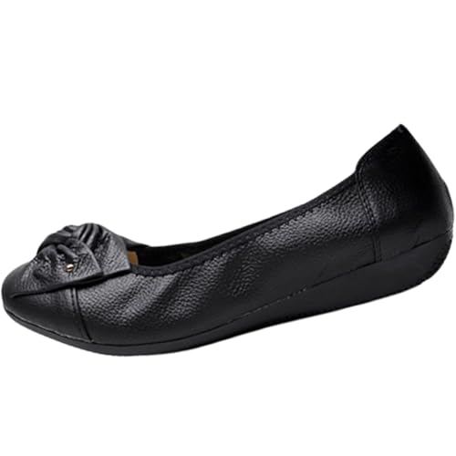 Ballerina Schuhe Damen Elegante Echtem Leder Ballettschuhe weiche Unterseite Flachschuhe rutschfest Walkingschuhe Leichtgewichts Freizeitschuhe Modische Frauen Einzelne Schuhe Runde Zehe Tanzschuhe von Generisch