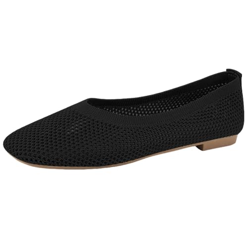 Ballerina Schuhe Damen Slip On Tanzschuhe Atmungsaktiv Strickschuhe Flach Sohle Loafer Leicht Walkingschuhe spitzer Zehenbereich Aushöhlen Freizeitschuhe Weich Sohle Frauen Einzelne Schuhe von Generisch