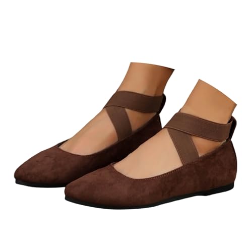 Ballerinas Damen Balerinaschuhe Mittelalter Flache - Pumps Freizeit Trachtenschuhe Mädchen Runde Zehenpartie Slingpumps Knöchel Tanzschuhe Elastisch Mary Jane Halbschuhe Brautschuhe Schwarze von Generisch