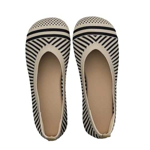 Ballerinas Damen Elegant, Flache Damenschuhe Gestricktem Stoff Freizeitschuhe Knit Barfußschuhe Stretch Medicus Schuhe Stoffschuhe Outdoorschuhe Sommer Walkingschuhe Sportlich Tanzschuhe von Generisch