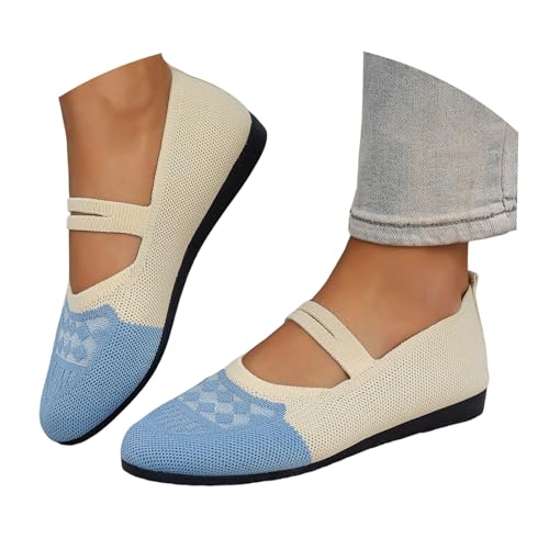 Ballerinas Damen Elegant Flache Schuhe Faltbare Strick-Ballerina Slip On Knit Kleid Schuhe Pumps Runde Zehe Flats Riemchenballerina Frauen Bequem Sommerschuhe Sportlich Balerinaschuhe von Generisch