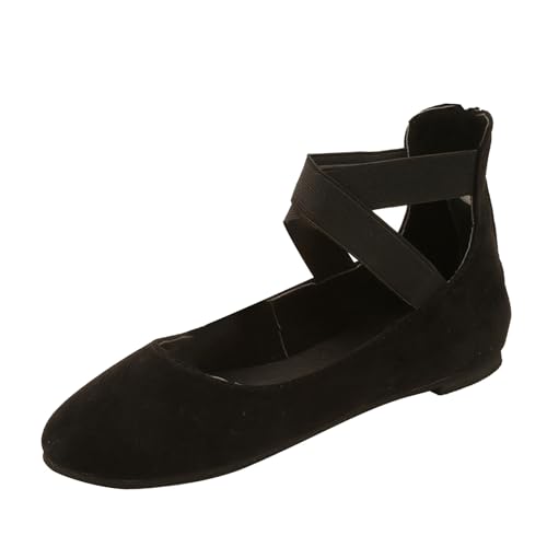 Ballerinas Damen Elegant Mit Riemchen, Tanzschuhe Kreuz Knöchelriemen Ballerinaschuhe Weich Sohle Flachschuhe Runde Spitze Mary Jane Halbschuhe Geschlossene Kleidschuhe Bequem Sommerschuhe von Generisch