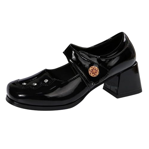 Ballerinas Damen Elegant Mit Riemchen - Mary Jane Halbschuhe Für Damen Blockabsatz - High Heels Slip On Kleidschuhe Pu-Leder Loafers Square Toe Einzelneschuhe Hochzeits Stöckelschuhe von Generisch