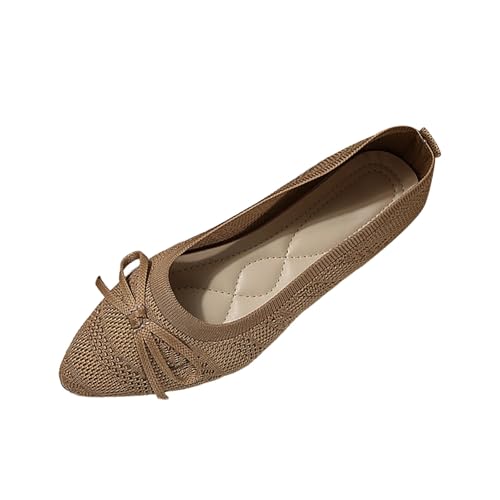 Ballerinas Damen Elegant Spitz Schuhe Mit Schleife Slip-On Ballerinaschuhe Slip-On Flachschuhe Strickstoff Loafer Leicht Bequem Sommerschuhe Weich Fußbett Slipper Frauen Halbschuhe von Generisch