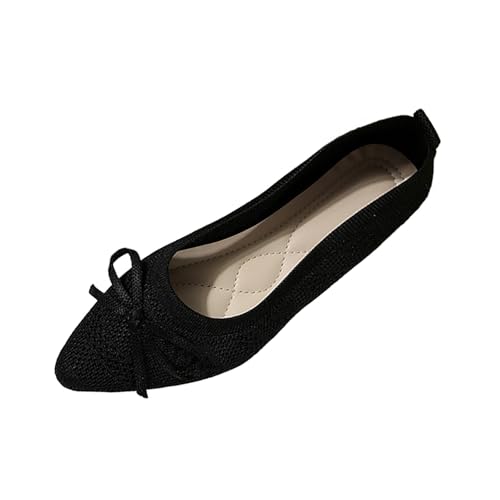 Ballerinas Damen Elegant Spitz Schuhe Mit Schleife Slip-On Ballerinaschuhe Slip-On Flachschuhe Strickstoff Loafer Leicht Bequem Sommerschuhe Weich Fußbett Slipper Frauen Halbschuhe von Generisch