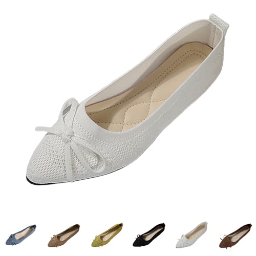 Ballerinas Damen Elegant Spitz Schuhe Mit Schleife Slip-On Ballerinaschuhe Slip-On Flachschuhe Strickstoff Loafer Leicht Bequem Sommerschuhe Weich Fußbett Slipper Frauen Halbschuhe1 von Generisch