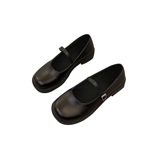 Ballerinas Damen Flach, Mary Jane Halbschuhe Für Damen Freizeit Loafer Niedriger Absatz Abendschuhe Slip On Plateauschuhe Chunky Pumps Lolita Damenschuhe Bequem Lederschuhe Elegant Kleid Schuhe von Generisch