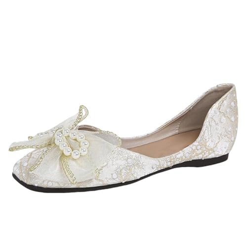 Ballerinas Damen Hochzeitsschuhe Ballettschuhe Mit Schleifen Kleid Schuhe Damenschuhe Elegante Und Bequeme Loafer Balerinaschuhe Rutschfeste Flache Schuhe Brautschuhe Halbschuhe Pumps Slipper von Generisch