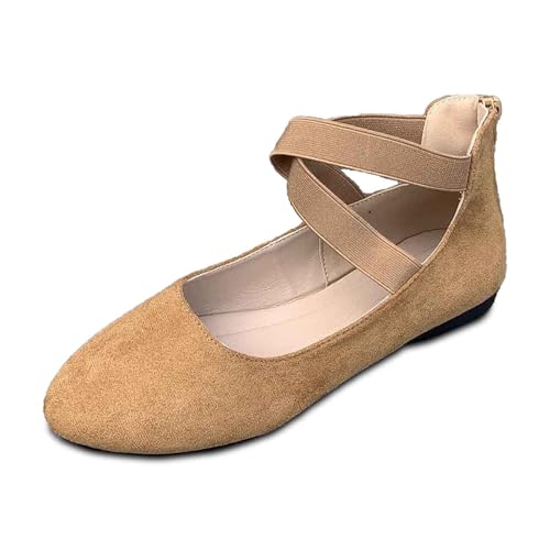 Ballerinas Damen Mary Jane Schuhe Barfußschuhe Flache Schuhe Stretch Komfortschuhe Brautschuhe Flach Rutschfest Weiche Sohle Elegante Spitzenschuhe Schlupfschuhe Atmungsaktive Slipper (Khaki, 38) von Generisch