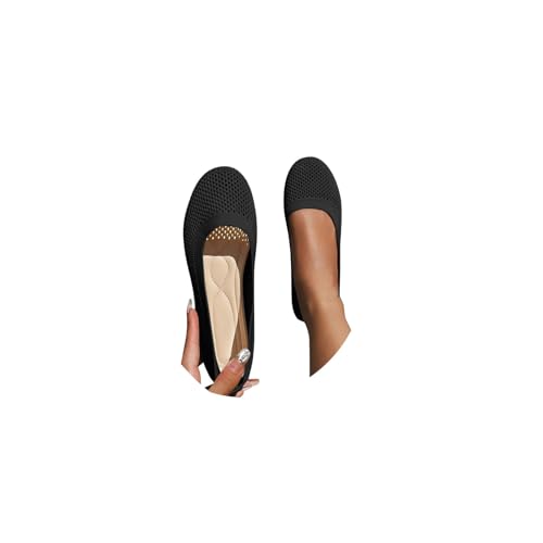 Ballerinas Damen Schwarz Slip On Knit Kleid Dirndl Schuhe Tanzschuhe Runde Zehe Rundkappe Flache Schuhe Superweich Bequem für Spaziergänge Niedriger Keilabsatz Walking Flat Frauen von Generisch
