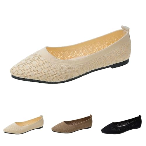 Ballerinas Damen Spitze Zehe Balerinaschuhe Strick Kleidschuhe Klassische Flacheschuhe Slip On Flats Schuhe Leicht Atmungsaktive Sommerschuhe Elegant Damenschuhe Sportlich Walkingschuhe von Generisch