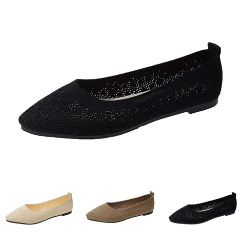 Ballerinas Damen Spitze Zehe Balerinaschuhe Strick Kleidschuhe Klassische Flacheschuhe Slip On Flats Schuhe Leicht Atmungsaktive Sommerschuhe Elegant Damenschuhe Sportlich Walkingschuhe von Generisch