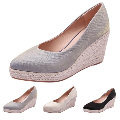 Ballerinas Damen elegant mit Keilabsatz Pumps Slip-on Einzelne Schuhe Spitze Stöckelschuhe geschlossen Sandaletten Pendler Absatzschuhe hoher Absatz Abendschuhe Elegante Schlupfschuhe von Generisch