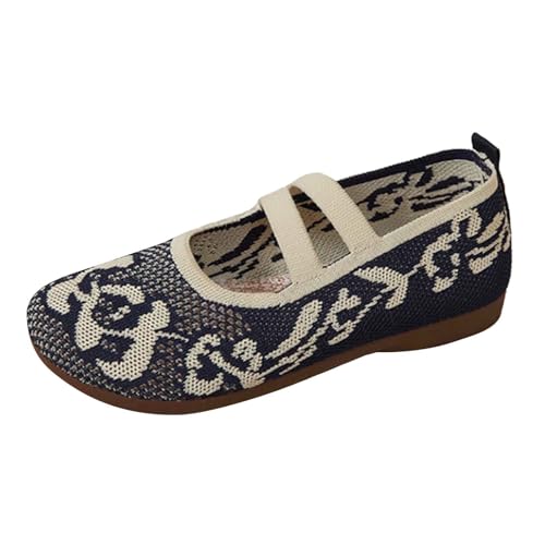 Ballerinas Schuhe Damen Retro Bestickt Geflochtene Weiche Sohle Ballettschuhe Runde Zehe Flach Halbschuhe ohne Schnürsenkel Tanzschuhe Leichtgewichts Atmungsaktive Wanderschuhe von Generisch