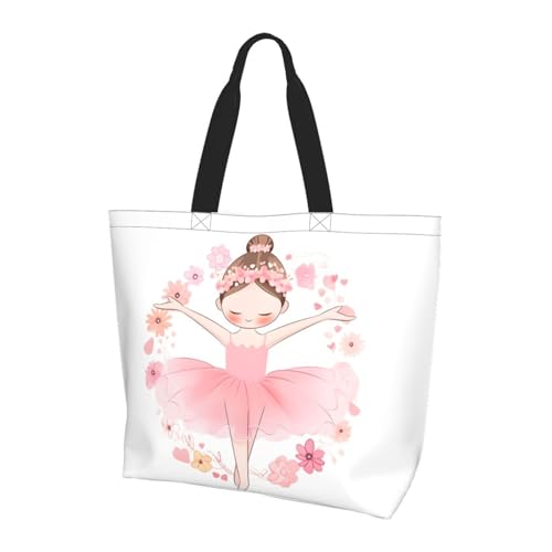 Ballett Mädchen Tote Bag Damen Schulterhandtaschen Ballerina Blume Einkaufstaschen Wasserabweisend Große Handtasche mit Innentasche für Arbeit Reise Schule von Generisch