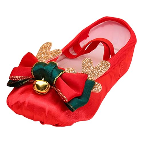 Ballettschuhe Mädchen Weihnachten Theme Mit Glocke Rentier Geweih Details Für Ballettaufführung Yoga Praxis Saisonale Tanzbekleidung von Generisch