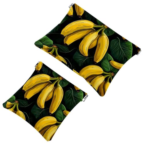 Banana-1706 Kosmetiktasche für Geldbörsen, wasserdichte Make-up-Tasche, Kosmetiktasche, tragbar, ohne Reißverschluss, Gelb, 2 Stück, Mehrfarbig 05, A：7.1x5.8in/18x14.8cm，B:4.7x4.5in/12x11.5cm von Generisch