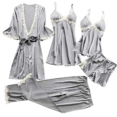 Bandage Lingerie Unterwäsche nachts quo; Spitze Frauen Nachthemden reizvolle 5PC-Kleidung Babydollenanzug Dessous Große Größe (Grey, L) von Generisch