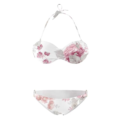 Bandeau Bikini Damen Twist Push Up Bandeau Bikini Set Streifen Gestreift Damen Pushup Badeanzug von Generisch