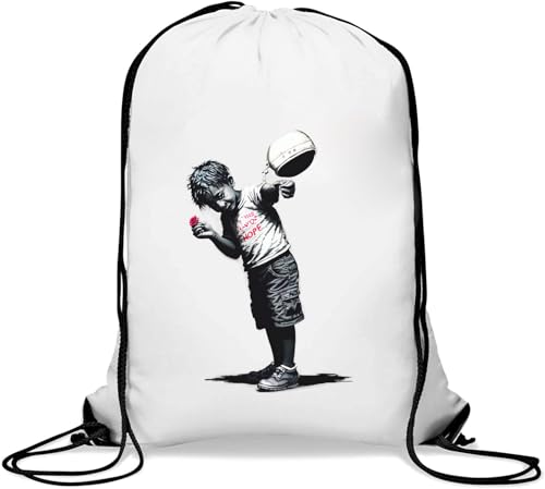 Banksy "There is Always Hope Little Boy with A Chain Gym Sack Casual Drawstring Bag White von Generisch