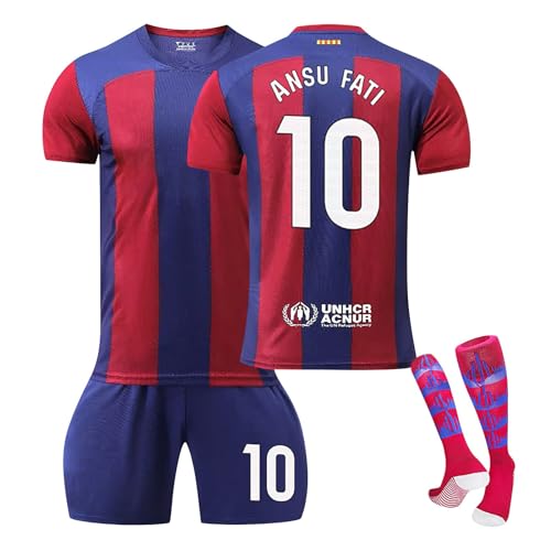 Barcelona 23/24 Neue Saison Hause/Auswärts Fußball Trikots Shorts Socken Set für Kinder/Erwachsene, Nr.10 Ansu Fati, Fussball Jersey Trainingsanzug für Junge Herren von Generisch