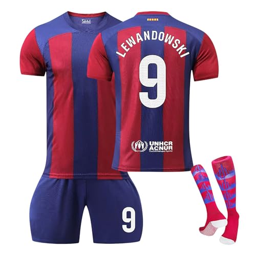 Barcelona 23/24 Neue Saison Hause/Auswärts Fußball Trikots Shorts Socken Set für Kinder/Erwachsene, Nr.9 Lewandowski, Fussball Jersey Trainingsanzug für Junge Herren von Generisch