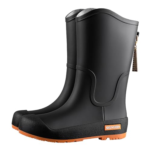 Barfuß Gummistiefel Damen Übergangsschuhe Modische Rutschfeste,mittelhohe Regenstiefel Fahrrad Schuhe Damen 39 (Black,37) von Generisch