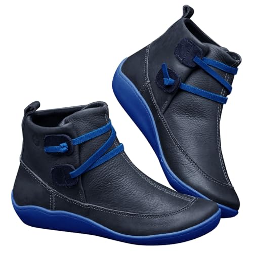 Barfuss Schuhe Outdoor Winter Damen Stiefel Leder Stiefel Vintage Lederschuhe Handgemacht Schnürstiefel Spitze Stiefeletten Mit-Fersenstütze Damenstiefeletten Flach Lederstiefel Elegant von Generisch