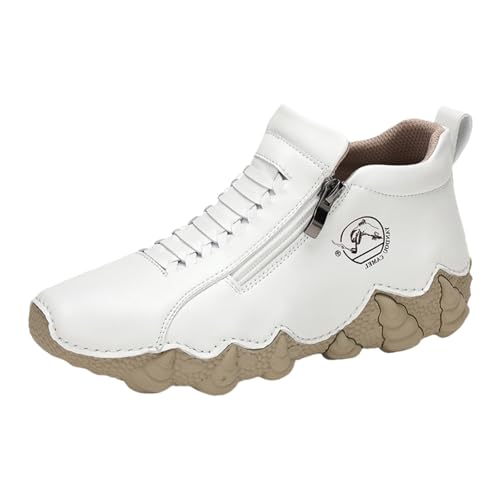 BarfußSchuhe Damen Platform Laufschuhe High Top Plateaustiefel rutschfest Wandernschuhe mit Seiten Reißverschluss Leichte Atmungsaktive Sportschuhe Outdoor Lederschuhe Breite Füße Kurzstiefel von Generisch