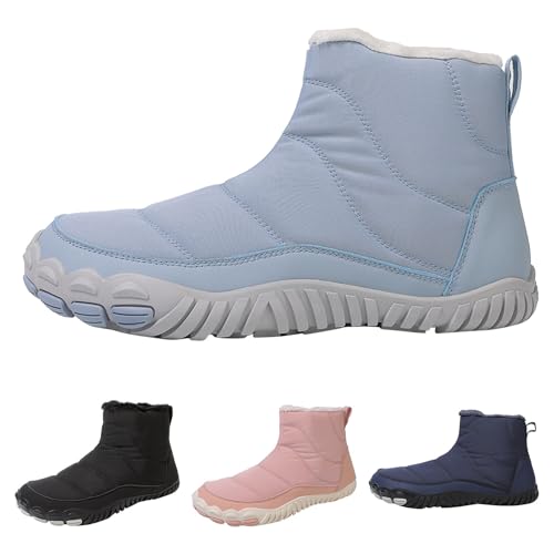 BarfußSchuhe Winter Damen, Wide Toe Box Arbeitsschuhe Herren, Outdoor Traillaufschuhe, Warm Gefüttert Barefoot Ankle Boots, Verschleißfest Wanderstiefel, Rutschfest Wasserdicht Stiefeletten von Generisch