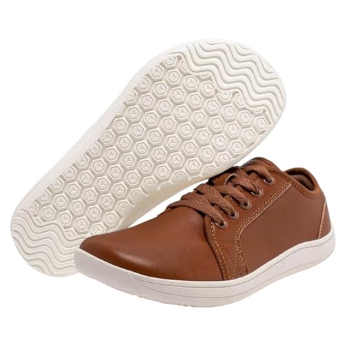 Barfußschuhe Damen Leder Sommer Barfussschuhe Damen Frühjahr Walkingschuhe Bequem Turnschuhe Leicht Sportschuhe Einfarbig Fitnessschuhe Orthopädisch Komfortschuhe Casual Schnürschuhe Sportlich von Generisch