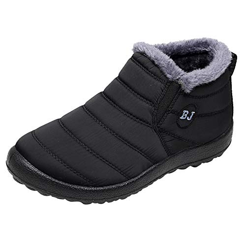 Barfußschuhe Damen Winter Fleece Gefüttert Dicke Stiefeletten Bequem Wasserdicht rutschfest Stiefel Minimalistisch Breite Füße Plateau Boots Festival Schuhe Damen Schwarz 34 von Generisch