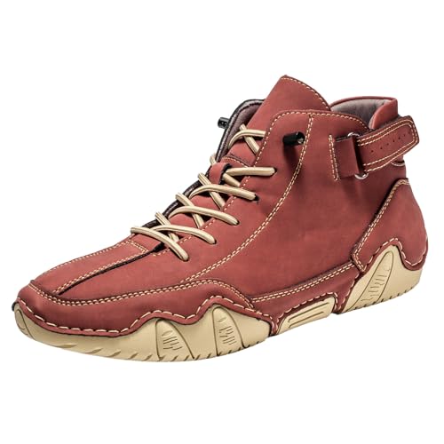 Barfußschuhe Herren Damen Unsex Leder Barfussschuhe Knöchelhoch Wanderschuhe rutschfest Trekkingschuhe Hoch Outdoorschuhe Bqueme Sneaker Flache Sohle Fitnessschuhe Breit Turnschuhe von Generisch