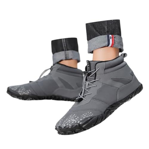 Barfußschuhe Herren Damen Warm Atmungsaktiv Gefüttert Bequem Winter Wanderschuhe Leicht Rutschfeste Traillaufschuhe Minimalistische Fitnessschuhe Barfuss Schuhe Rutschfest Sneaker,Grau,40 von Generisch