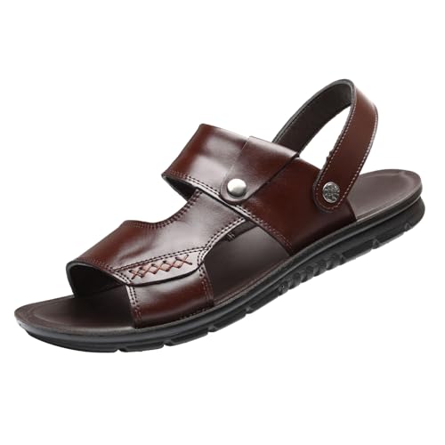 Barfußschuhe Herren Leder, Sandalen Herren Elegant Klassisch Lehrerturnschuhe​​ Slip On Schlappen Mit Einstellbare Schnalle Gartenschuhe Sommerschuhe Freizeitschuhe Atmungsaktiv Walkingschuhe von Generisch